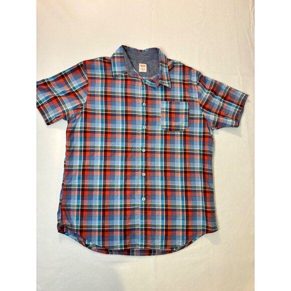 Mossimo Supply Co Mens Athletic Fit Plaid Button-Up Shirt Blue/Red Size L - Picture 2 of 13